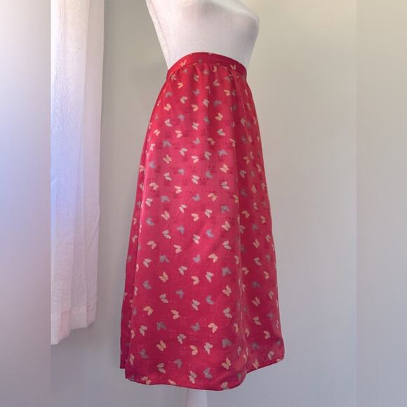 Vintage ‘80s Red Butterfly Print Lightweight A-Line Midi Skirt - Picture 1 of 7